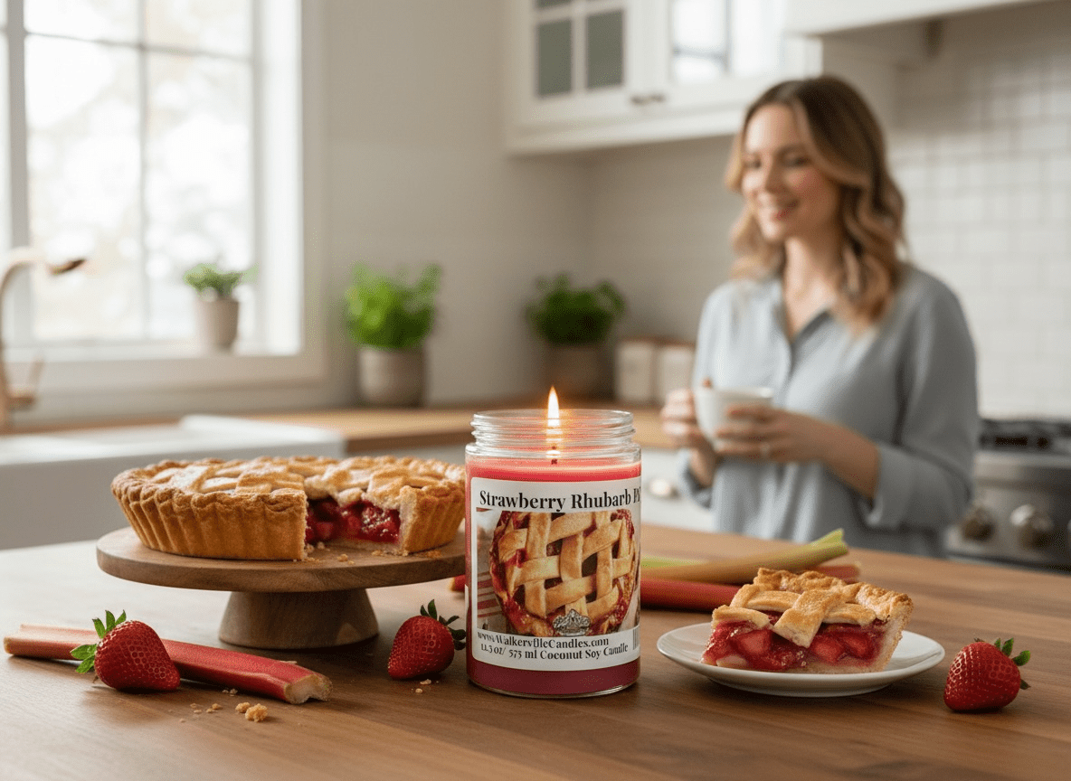 Strawberry Rhubarb Pie Coconut Soy 12.5 oz/ 375 ml Candle Wood Wick - Walkerville Candles