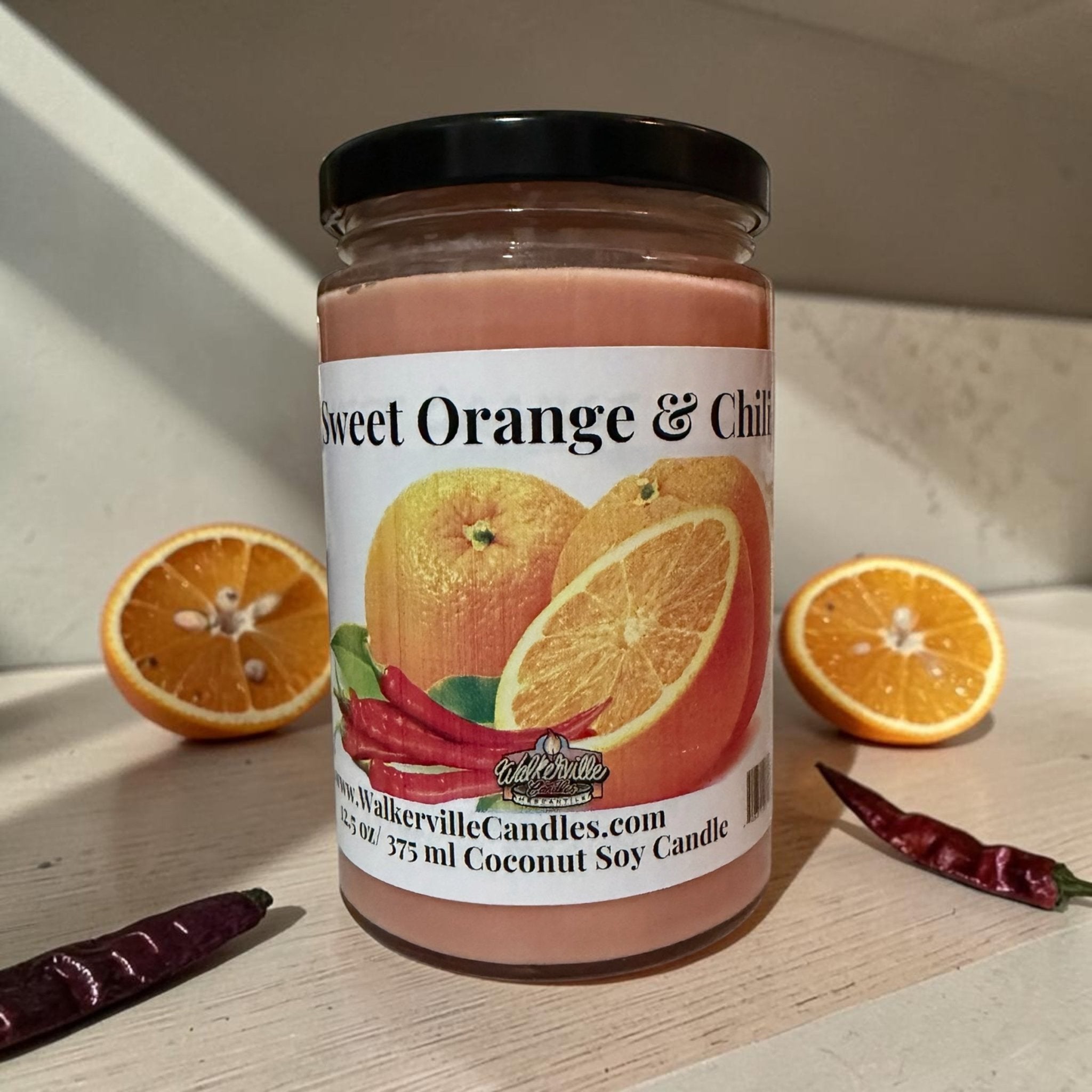 Sweet Orange & Chili Coconut Soy 12.5 oz/ 375 ml Candle Wood Wick - Walkerville Candles
