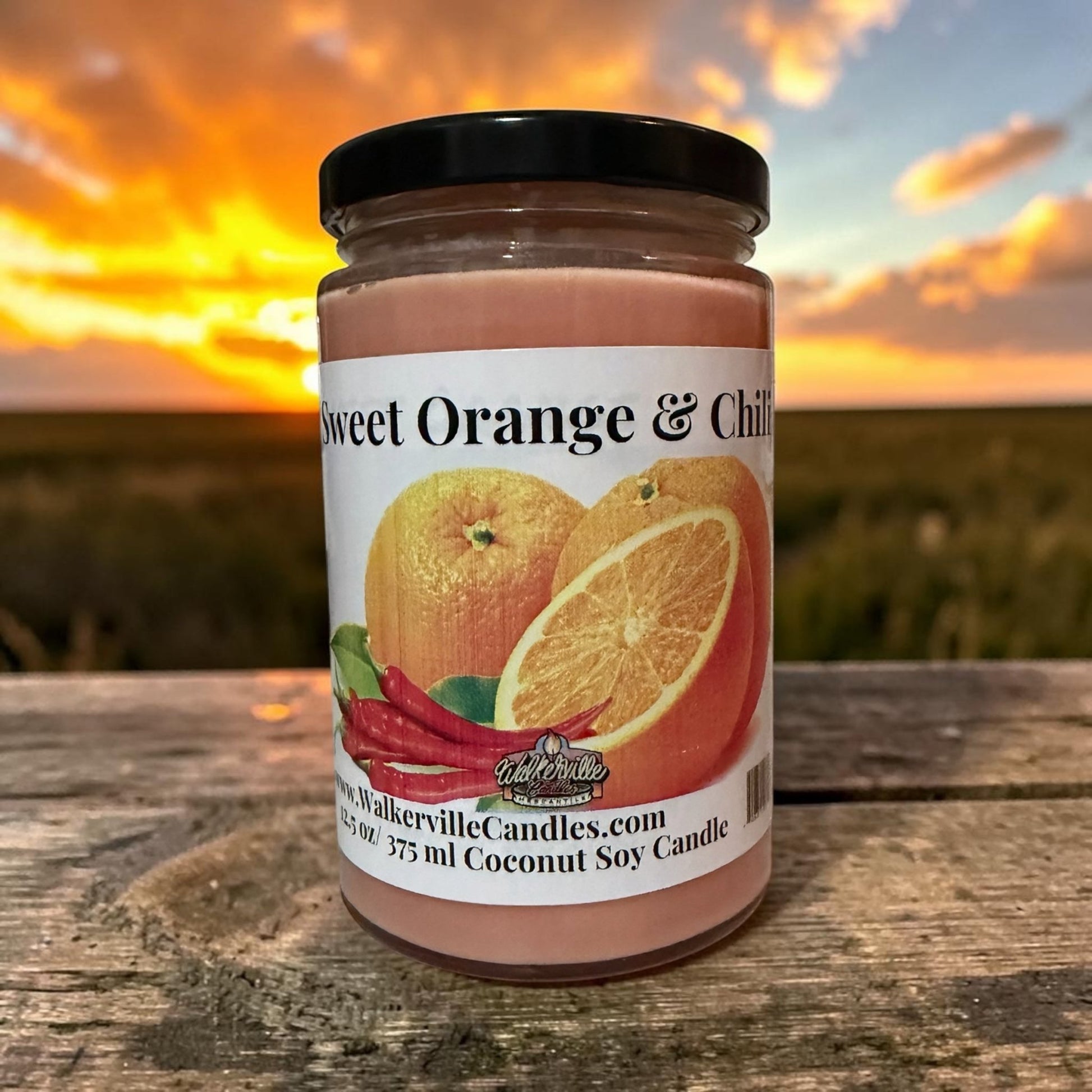 Sweet Orange & Chili Coconut Soy 12.5 oz/ 375 ml Candle Wood Wick - Walkerville Candles