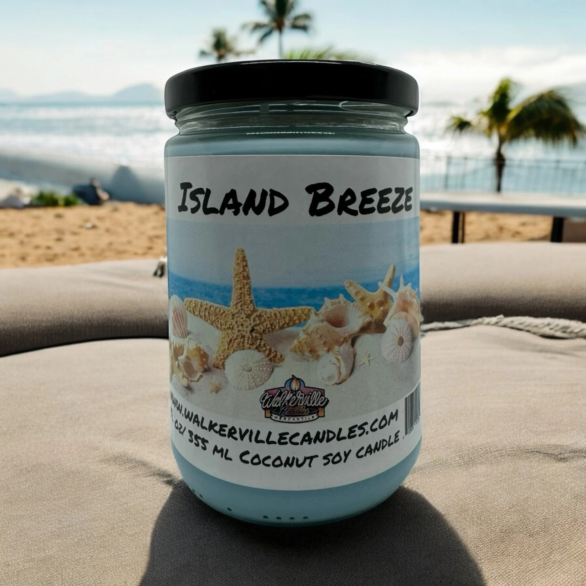 Island Breeze Vegan Coconut Soy 12 oz/ 355 ml Candle Hand-poured, Eco-friendly, Clean Burning, Woodsy/ Clean Wood Wick