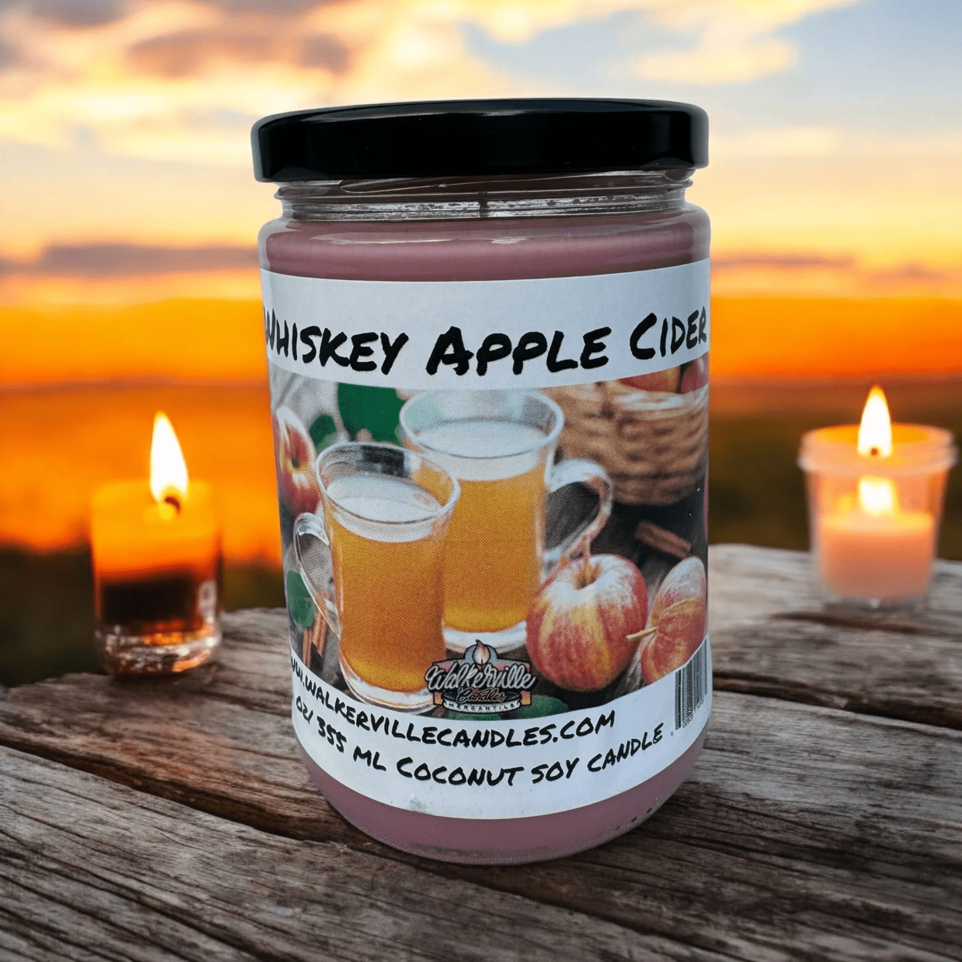 Whiskey Apple Cider Coconut Soy 12.5 oz/ 375 ml Candle Wood Wick - Walkerville Candles