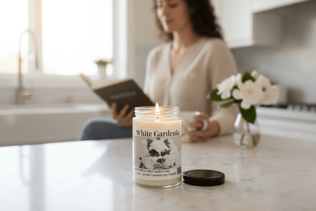 White Gardenia Coconut Soy 12.5 oz/ 375 ml Candle Wood Wick - Walkerville Candles