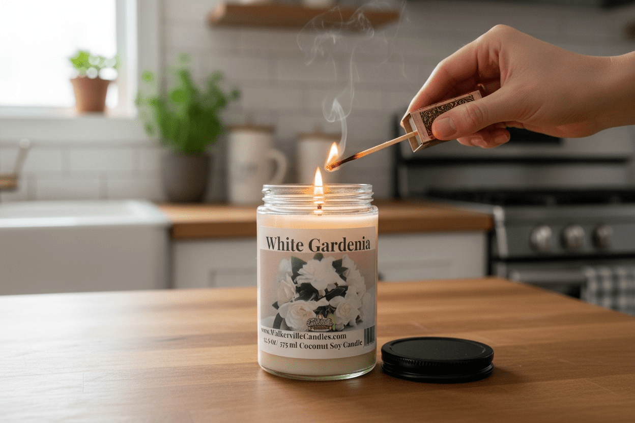 White Gardenia Coconut Soy 12.5 oz/ 375 ml Candle Wood Wick - Walkerville Candles