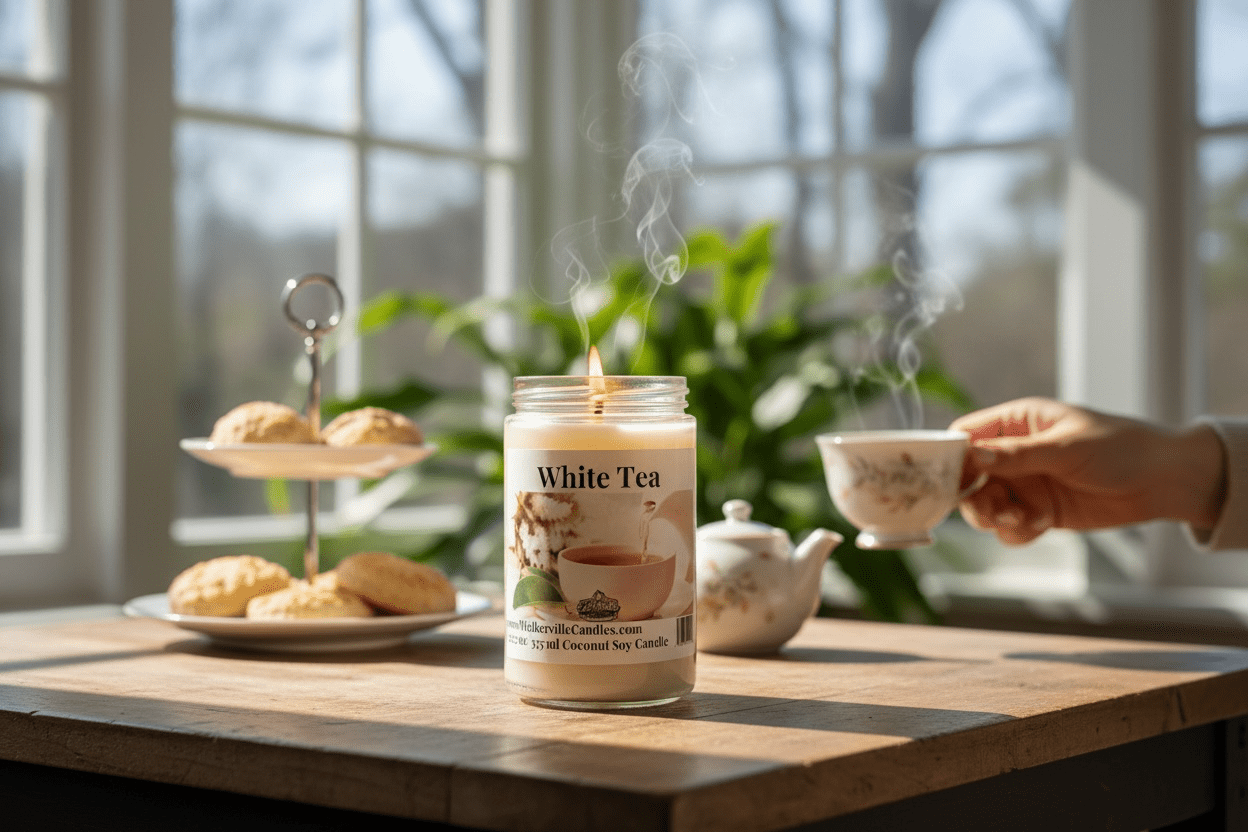 White Tea Coconut Soy 12.5 oz/ 375 ml Candle Wood Wick - Walkerville Candles