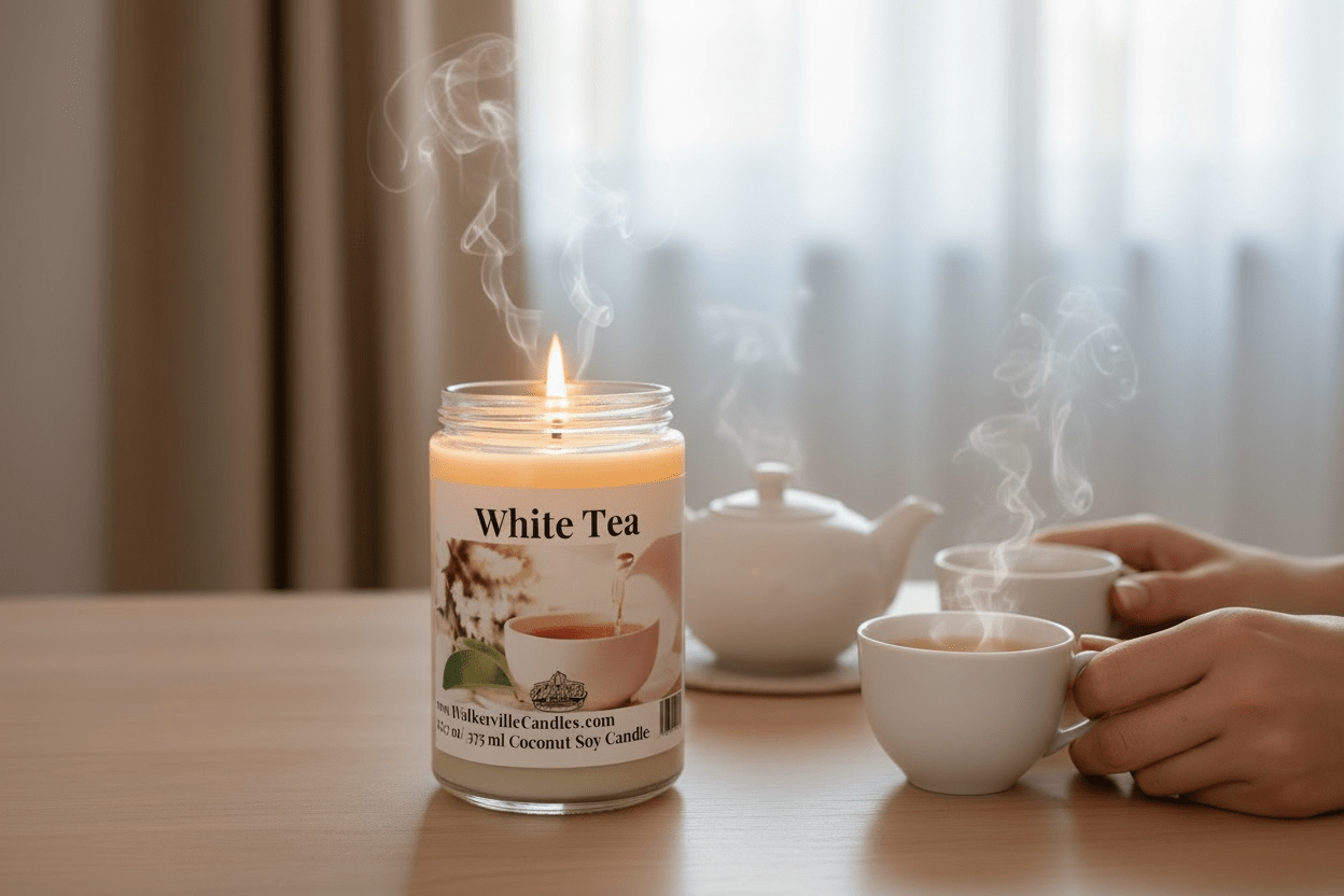White Tea Coconut Soy 12.5 oz/ 375 ml Candle Wood Wick - Walkerville Candles