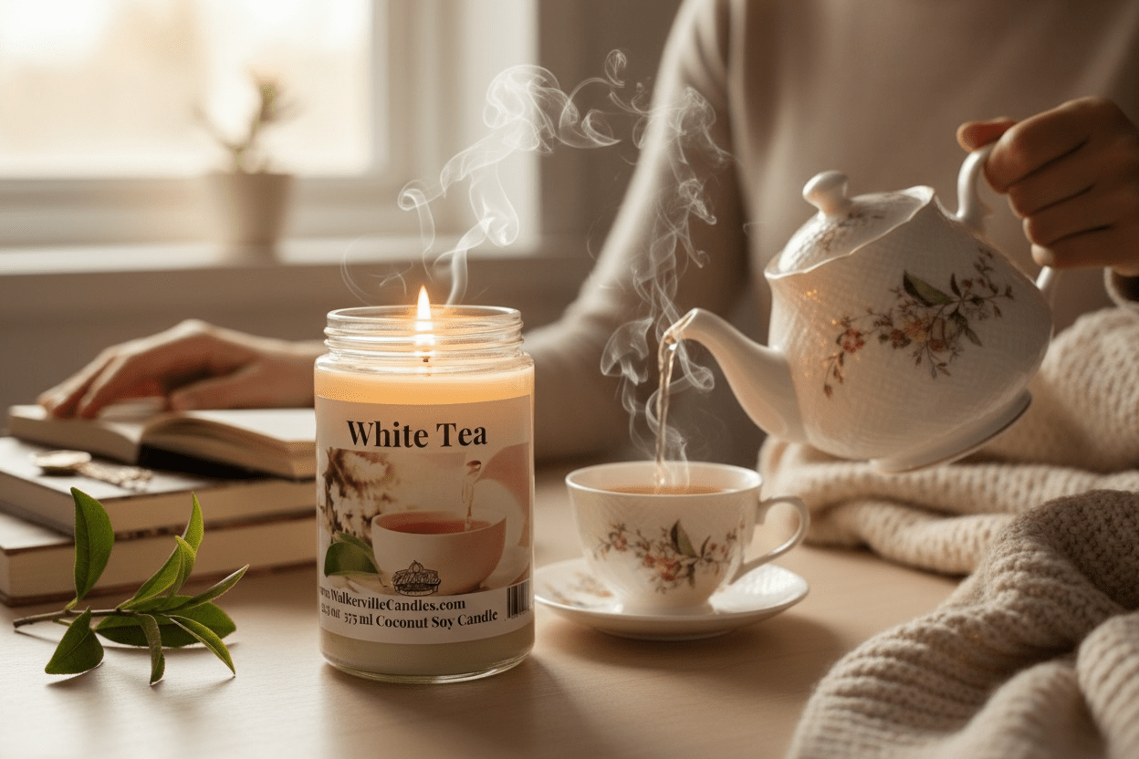 White Tea Coconut Soy 12.5 oz/ 375 ml Candle Wood Wick - Walkerville Candles